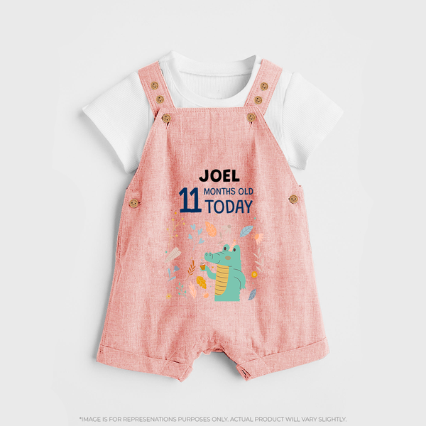 Cute Newborn Dungaree Set for 11 Month | Custom Name & Style Options - PEACH - 0 - 5 Months Old (Chest 18")