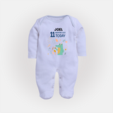 Cute Newborn Full Sleeve Bodysuit/ Sleep Suit/ Jumpsuit for 11 Month | Custom Name & Style Options - BABY BLUE - New Born (Chest 7.5")