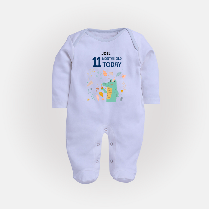 Celebrate The Magic Of Your Baby's Eleventh Month With Our Elegant And Customized Sleep Suit For Babies - BABY BLUE - New Born (Chest 7.5")