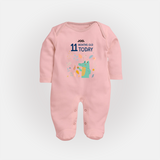 Celebrate The Magic Of Your Baby's Eleventh Month With Our Elegant And Customized Sleep Suit For Babies - BABY PINK - New Born (Chest 7.5")