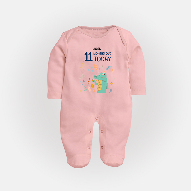 Celebrate The Magic Of Your Baby's Eleventh Month With Our Elegant And Customized Sleep Suit For Babies - BABY PINK - New Born (Chest 7.5")