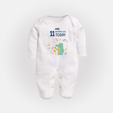 Celebrate The Magic Of Your Baby's Eleventh Month With Our Elegant And Customized Sleep Suit For Babies - WHITE - New Born (Chest 7.5")