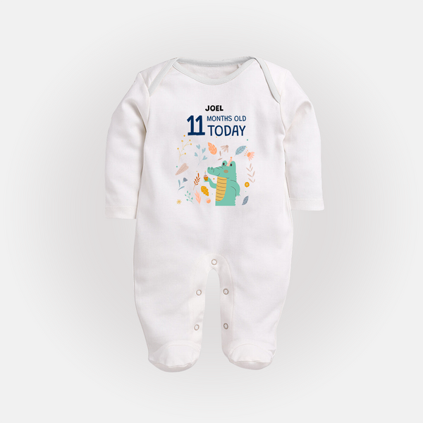 Celebrate The Magic Of Your Baby's Eleventh Month With Our Elegant And Customized Sleep Suit For Babies - WHITE - New Born (Chest 7.5")