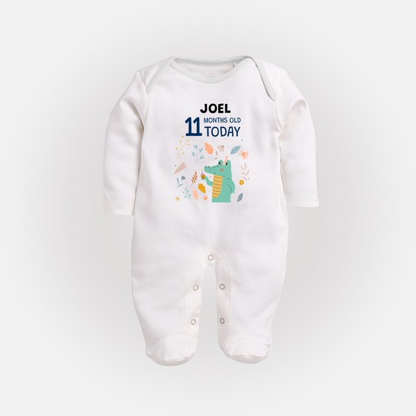 Cute Newborn Full Sleeve Bodysuit/ Sleep Suit/ Jumpsuit for 11 Month | Custom Name & Style Options - WHITE - New Born (Chest 7.5")