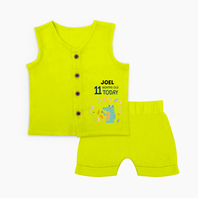 Celebrate The Magic Of Your Baby's Eleventh Month With Our Elegant And Customized Jabla Set For Babies With Name - LIME GREEN - 0 - 3 Months Old (Chest 9.8")