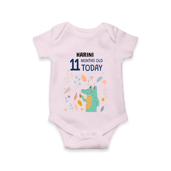 Commemorate your little one's 11th month with a custom romper/onesie, personalized with their name! - BABY PINK - 0 - 3 Months Old (Chest 16")