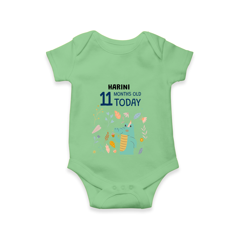 Commemorate your little one's 11th month with a custom romper/onesie, personalized with their name! - GREEN - 0 - 3 Months Old (Chest 16")