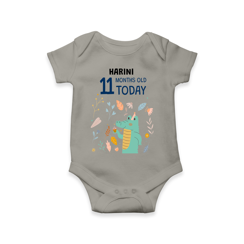 Commemorate your little one's 11th month with a custom romper/onesie, personalized with their name! - GREY - 0 - 3 Months Old (Chest 16")