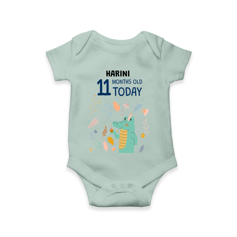 Commemorate your little one's 11th month with a custom romper/onesie, personalized with their name! - MINT GREEN - 0 - 3 Months Old (Chest 16")