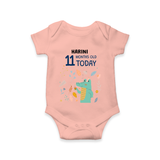 Commemorate your little one's 11th month with a custom romper/onesie, personalized with their name! - PEACH - 0 - 3 Months Old (Chest 16")