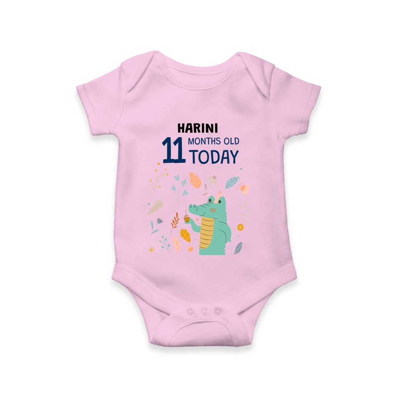 Commemorate your little one's 11th month with a custom romper/onesie, personalized with their name! - PINK - 0 - 3 Months Old (Chest 16")