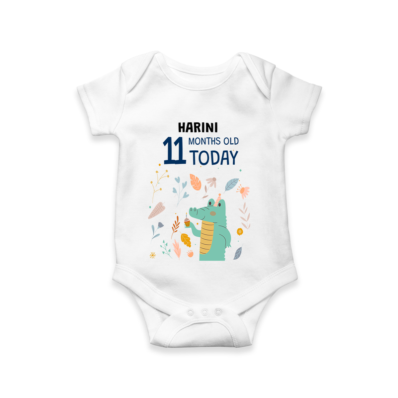 Commemorate your little one's 11th month with a custom romper/onesie, personalized with their name! - WHITE - 0 - 3 Months Old (Chest 16")