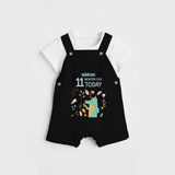 Commemorate your little one's 11th month with a custom Dungaree set, personalized with their name! - BLACK - 0 - 5 Months Old (Chest 17")