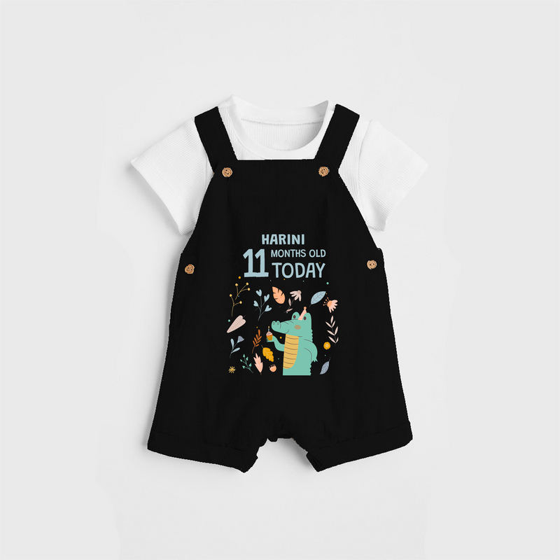 Commemorate your little one's 11th month with a custom Dungaree set, personalized with their name! - BLACK - 0 - 5 Months Old (Chest 17")