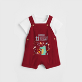 Commemorate your little one's 11th month with a custom Dungaree set, personalized with their name! - RED - 0 - 5 Months Old (Chest 17")