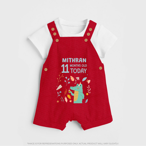 Cute Newborn Dungaree Set for 11 Month | Custom Name & Style Options - RED - 0 - 5 Months Old (Chest 18")
