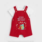 Celebrate The Magic Of Your Baby's Eleventh Month With Our Elegant And Customized Dungaree Set For Babies - RED - 0 - 5 Months Old (Chest 18")