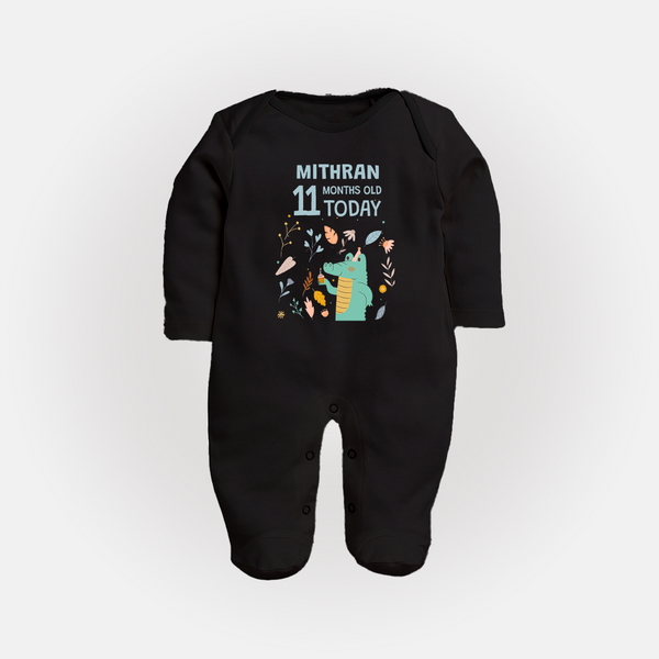Cute Newborn Full Sleeve Bodysuit/ Sleep Suit/ Jumpsuit for 11 Month | Custom Name & Style Options - BLACK - New Born (Chest 7.5")