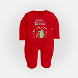 Celebrate The Magic Of Your Baby's Eleventh Month With Our Elegant And Customized Sleep Suit For Babies - RED - New Born (Chest 7.5")