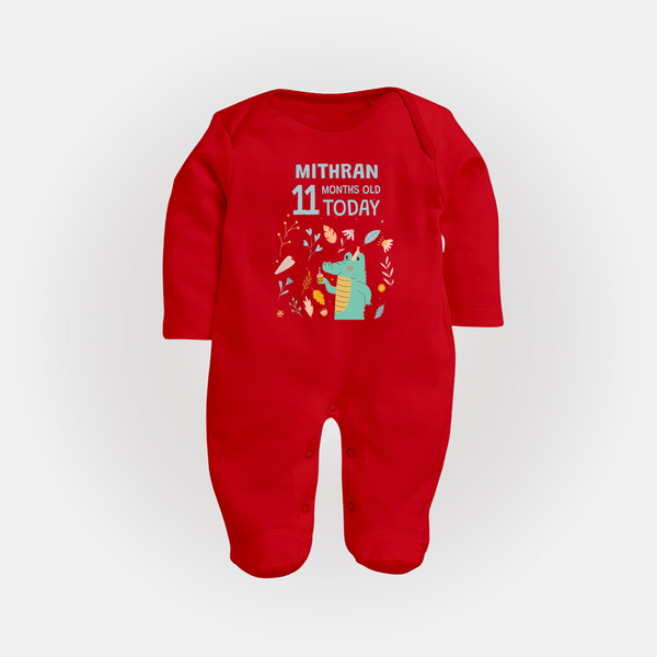 Cute Newborn Full Sleeve Bodysuit/ Sleep Suit/ Jumpsuit for 11 Month | Custom Name & Style Options - RED - New Born (Chest 7.5")