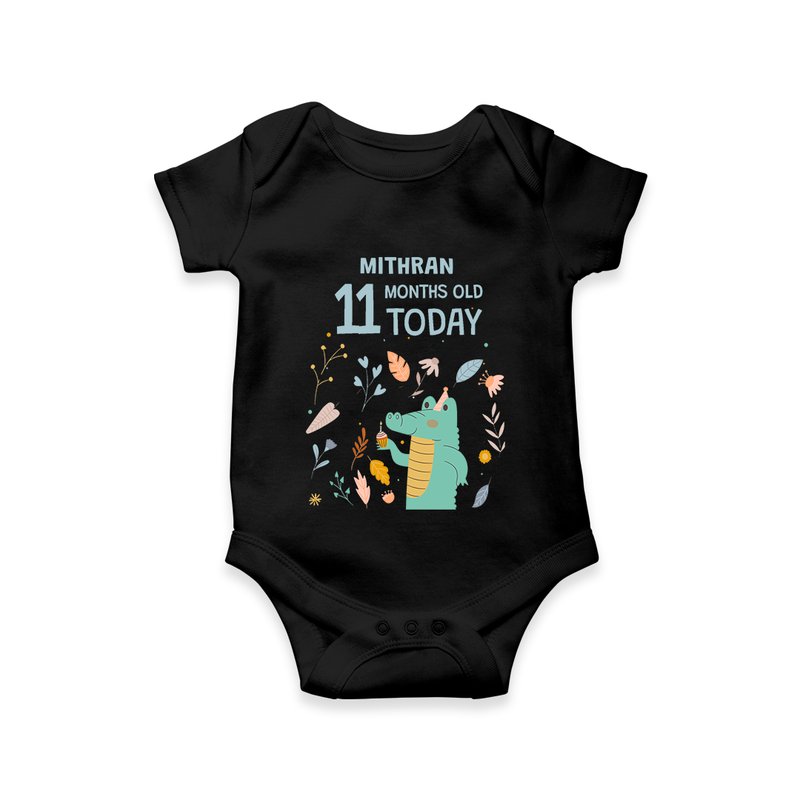 Celebrate The Magic Of Your Baby's Eleventh Month With Our Elegant And Customized Romper For Babies - BLACK - 0 - 3 Months Old (Chest 16")