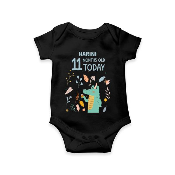 Commemorate your little one's 11th month with a custom romper/onesie, personalized with their name! - BLACK - 0 - 3 Months Old (Chest 16")