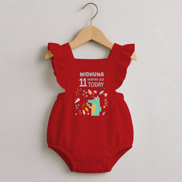 Cute Newborn Romper Frock for 11 Month | Custom Name & Style Options - RED - 0 - 3 Months Old (Chest 19")