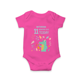 Celebrate The Magic Of Your Baby's Eleventh Month With Our Elegant And Customized Romper For Babies - HOT PINK - 0 - 3 Months Old (Chest 16")