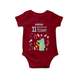 Commemorate your little one's 11th month with a custom romper/onesie, personalized with their name! - MAROON - 0 - 3 Months Old (Chest 16")