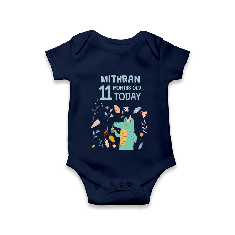 Cute Newborn Romper/Onesie for 11 Month | Custom Name & Style Options - NAVY BLUE - New Born (Chest 14")