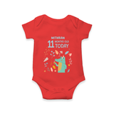 Celebrate The Magic Of Your Baby's Eleventh Month With Our Elegant And Customized Romper For Babies - RED - 0 - 3 Months Old (Chest 16")