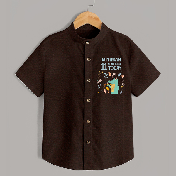 Cute Newborn Shirt for 11 Month | Custom Name & Style Options - CHOCOLATE BROWN - 0 - 6 Months Old (Chest 23")