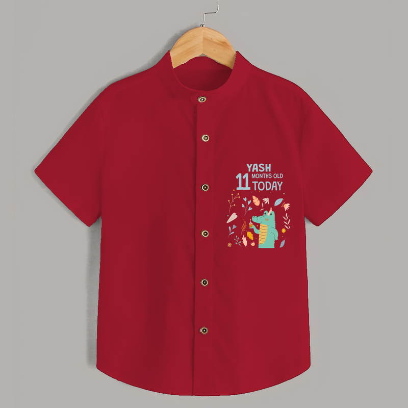 Commemorate your little one's 11th month with a custom Shirt, personalized with their name! - RED - 0 - 6 Months Old (Chest 21")