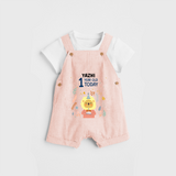 Commemorate your little one's 1st Year with a custom Dungaree set, personalized with their name! - PEACH - 0 - 5 Months Old (Chest 17")