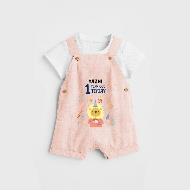 Commemorate your little one's 1st Year with a custom Dungaree set, personalized with their name! - PEACH - 0 - 5 Months Old (Chest 17")