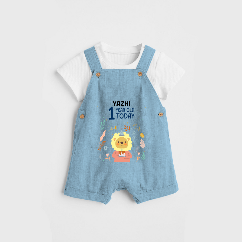 Commemorate your little one's 1st Year with a custom Dungaree set, personalized with their name! - SKY BLUE - 0 - 5 Months Old (Chest 17")