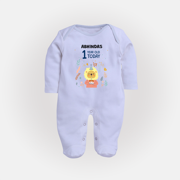 Cute Newborn Full Sleeve Bodysuit/ Sleep Suit/ Jumpsuit for 1 Year | Custom Name & Style Options - BABY BLUE - New Born (Chest 7.5")