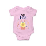 Commemorate your little one's 1 year with a custom romper/onesie, personalized with their name! - PINK - 0 - 3 Months Old (Chest 16")