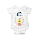 Commemorate your little one's 12th month with a custom romper/onesie, personalized with their name! - WHITE - 0 - 3 Months Old (Chest 16")