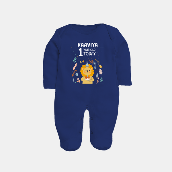 Cute Newborn Full Sleeve Bodysuit/ Sleep Suit/ Jumpsuit for 1 Year | Custom Name & Style Options - NAVY BLUE - New Born (Chest 7.5")