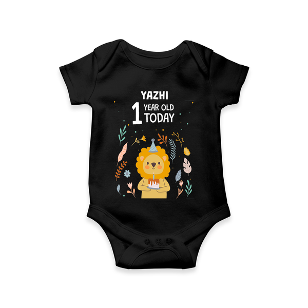 Commemorate your little one's 12th month with a custom romper/onesie, personalized with their name! - BLACK - 0 - 3 Months Old (Chest 16")
