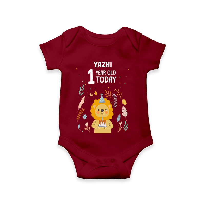 Commemorate your little one's 1 year with a custom romper/onesie, personalized with their name! - MAROON - 0 - 3 Months Old (Chest 16")