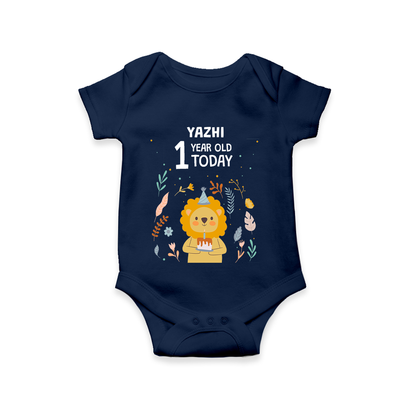 Commemorate your little one's 1 year with a custom romper/onesie, personalized with their name! - NAVY BLUE - 0 - 3 Months Old (Chest 16")
