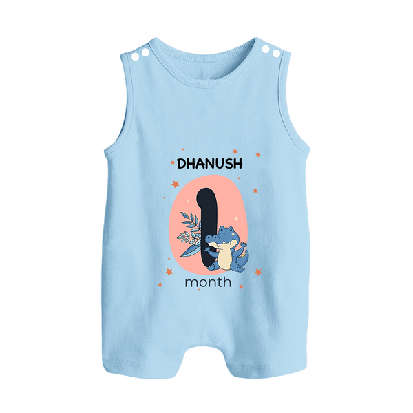 Baby Romper Suit/ Sleeveless Romper Birthday Outfit - 1st Month | Personalized Romper Suit/ Sleeveless Romper | Cozy Cotton Fabric - BABY BLUE - 0 - 5 Months Old (Chest 18")