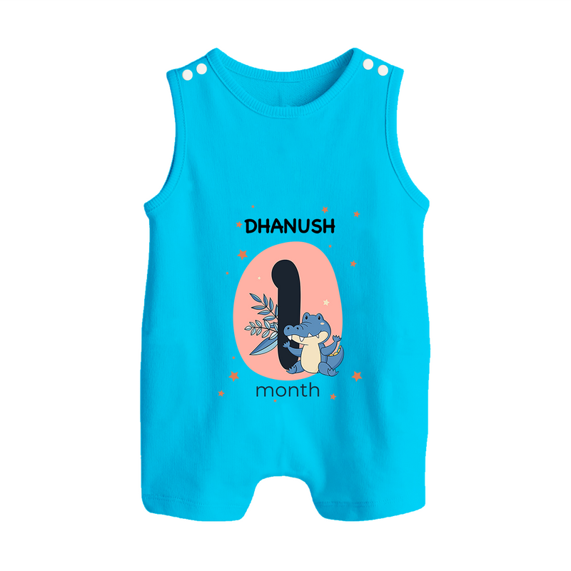 Baby Romper Suit/ Sleeveless Romper Birthday Outfit - 1st Month | Personalized Romper Suit/ Sleeveless Romper | Cozy Cotton Fabric - SKY BLUE - 0 - 5 Months Old (Chest 18")