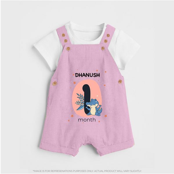 Baby Dungaree Set Birthday Outfit - 1st Month | Personalized Dungaree Set | Cozy Cotton Fabric - BABY PINK - 0 - 5 Months Old (Chest 18")