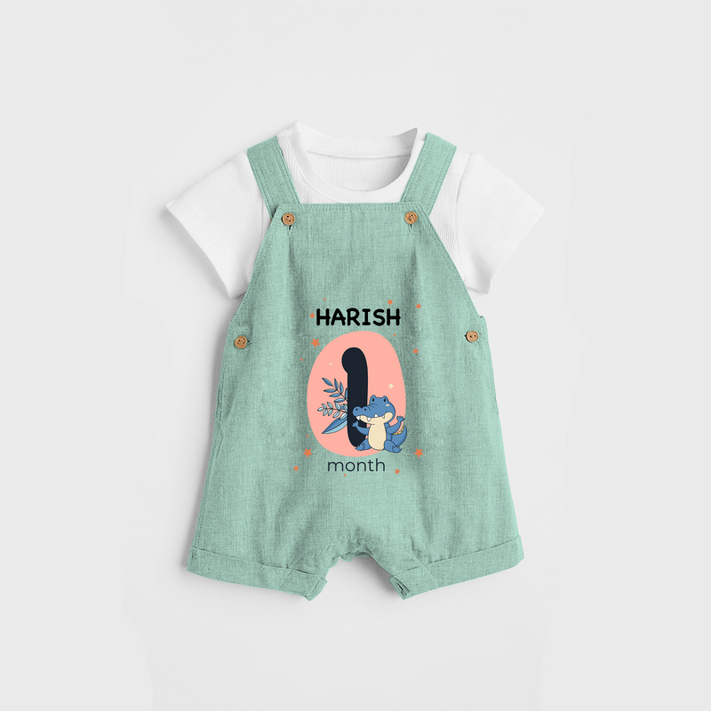 Commemorate your little one's 1st month with a customized Dungaree Set - LIGHT GREEN - 0 - 5 Months Old (Chest 17")