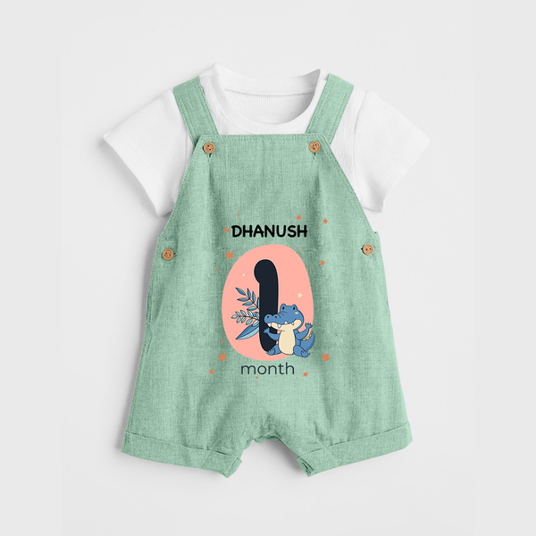 Baby Dungaree Set Birthday Outfit - 1st Month | Personalized Dungaree Set | Cozy Cotton Fabric - MINT GREEN - 0 - 5 Months Old (Chest 18")