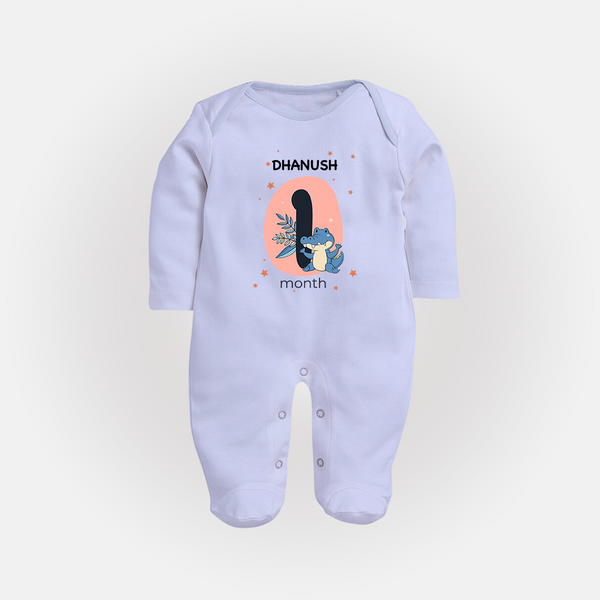 Baby Full Sleeve Bodysuit/ Sleep Suit/ Jumpsuit Birthday Outfit - 1st Month | Personalized Full Sleeve Bodysuit/ Sleep Suit/ Jumpsuit | Cozy Cotton Fabric - BABY BLUE - New Born (Chest 7.5")