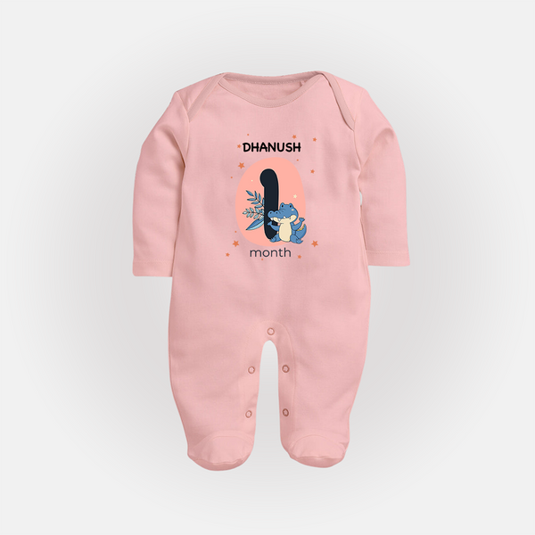 Baby Full Sleeve Bodysuit/ Sleep Suit/ Jumpsuit Birthday Outfit - 1st Month | Personalized Full Sleeve Bodysuit/ Sleep Suit/ Jumpsuit | Cozy Cotton Fabric - BABY PINK - New Born (Chest 7.5")